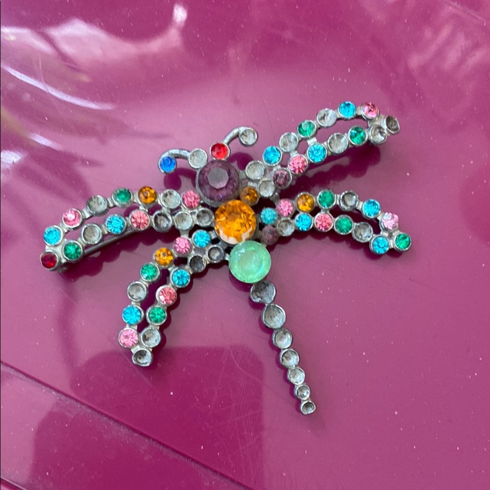 Vintage Colorful Rhinestone dragon fly large broach brooch pin